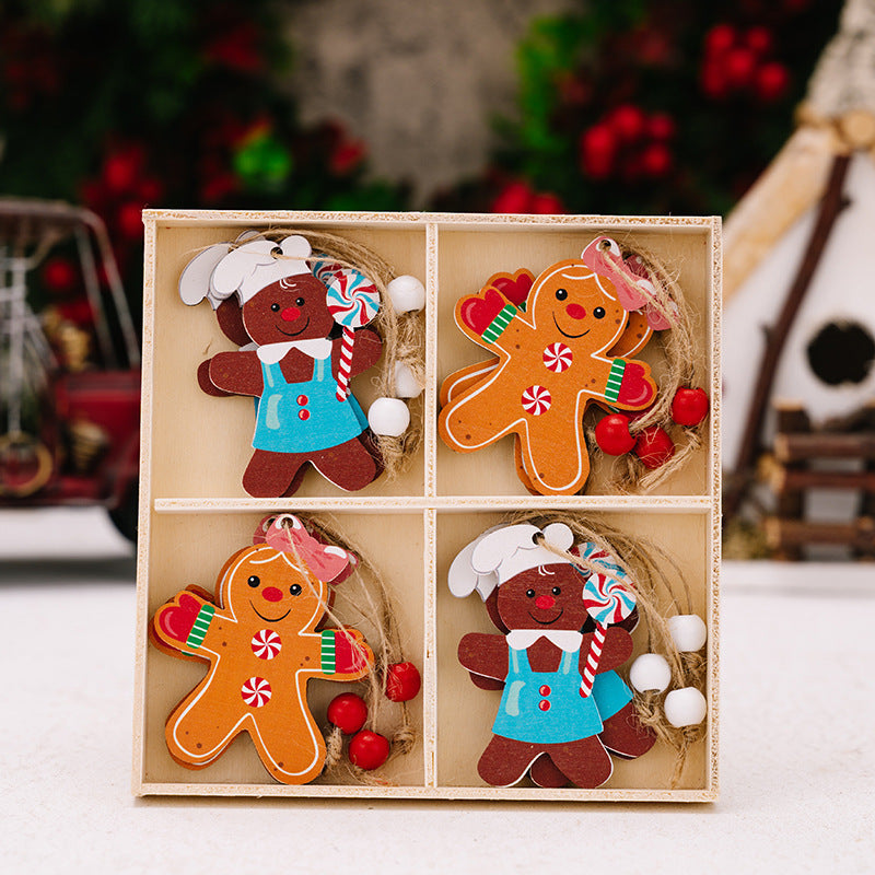 Christmas Decorations Creative Biscuit Man Wooden Pendant Christmas Tree Dwarf Small Pendant Gingerbread Man Pendant