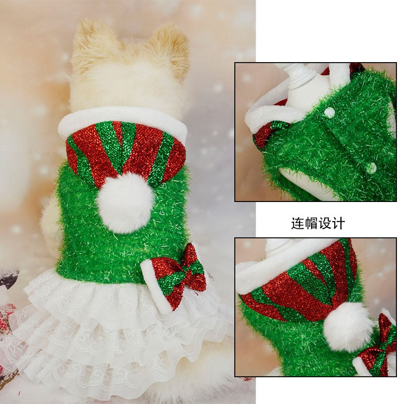 Christmas Cross border Pet Dog Clothes Christmas Party Holiday Atmosphere Hooded Cake Skirt