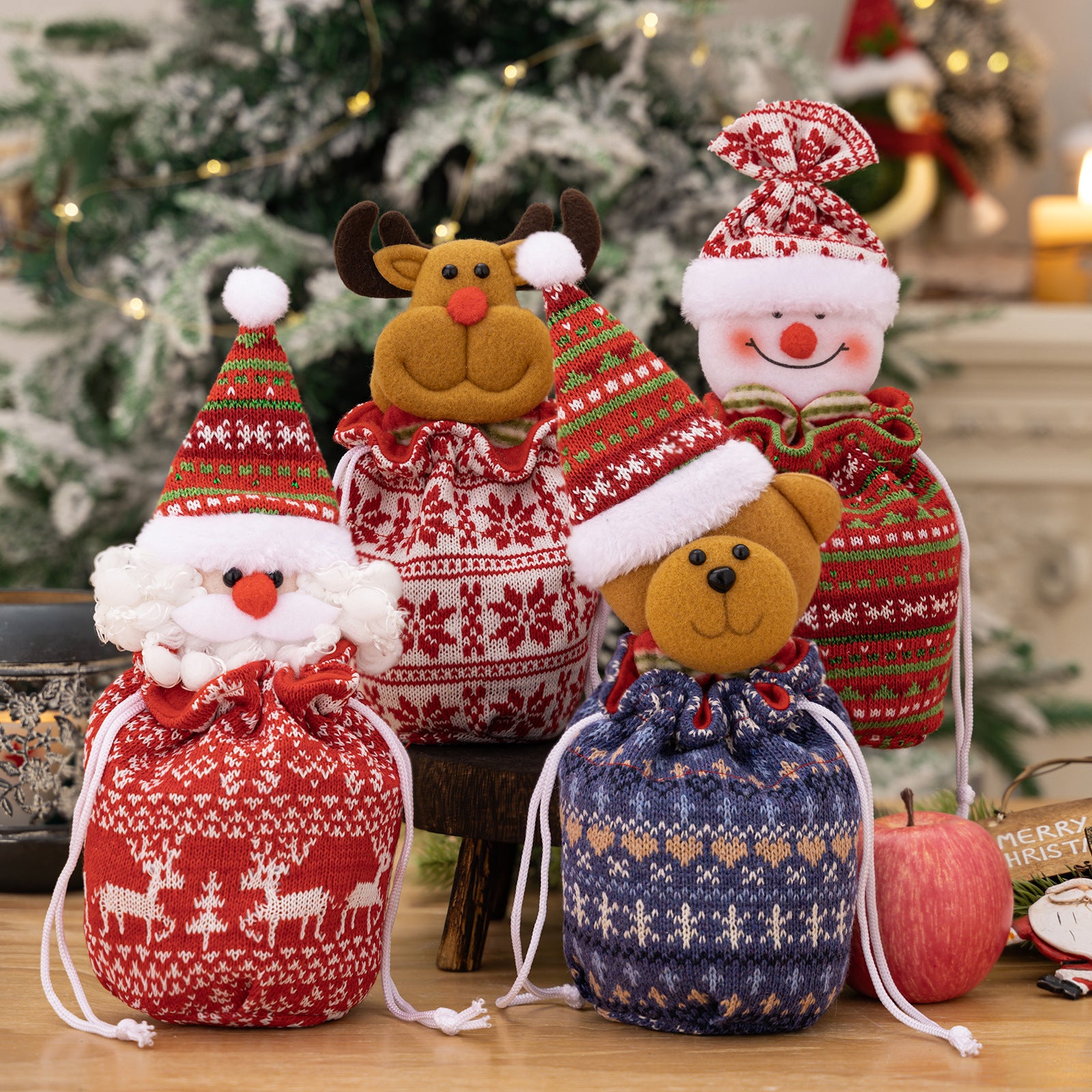 Christmas Decoration Knitted Apple Bag