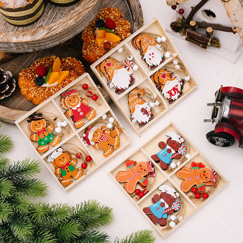 Christmas Decorations Creative Biscuit Man Wooden Pendant Christmas Tree Dwarf Small Pendant Gingerbread Man Pendant