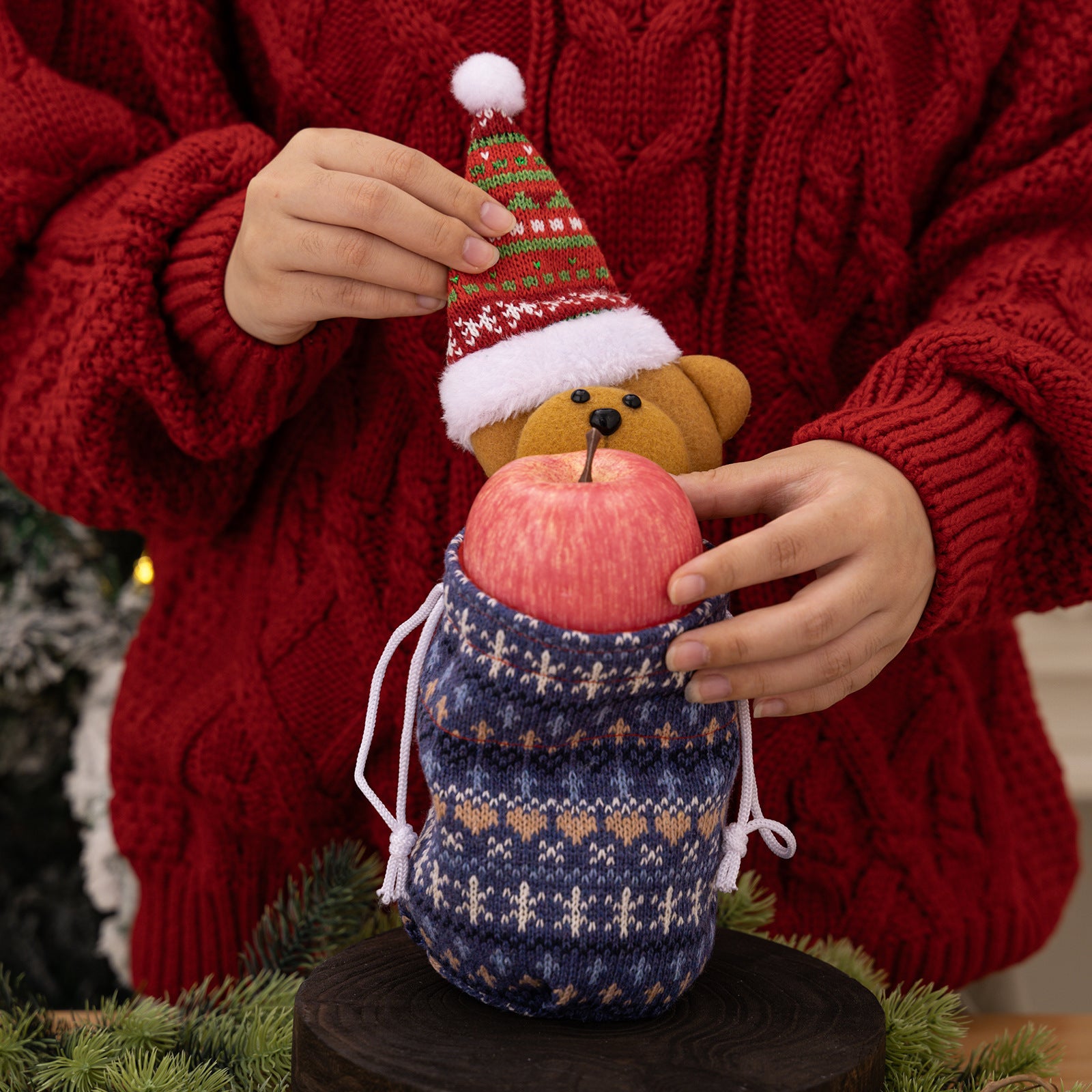 Christmas Decoration Knitted Apple Bag